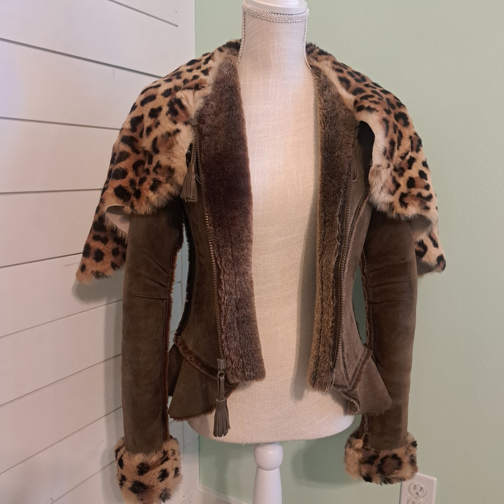 Leopard Fur Trim Women's Jacket Crownbeans by Karen Groner 